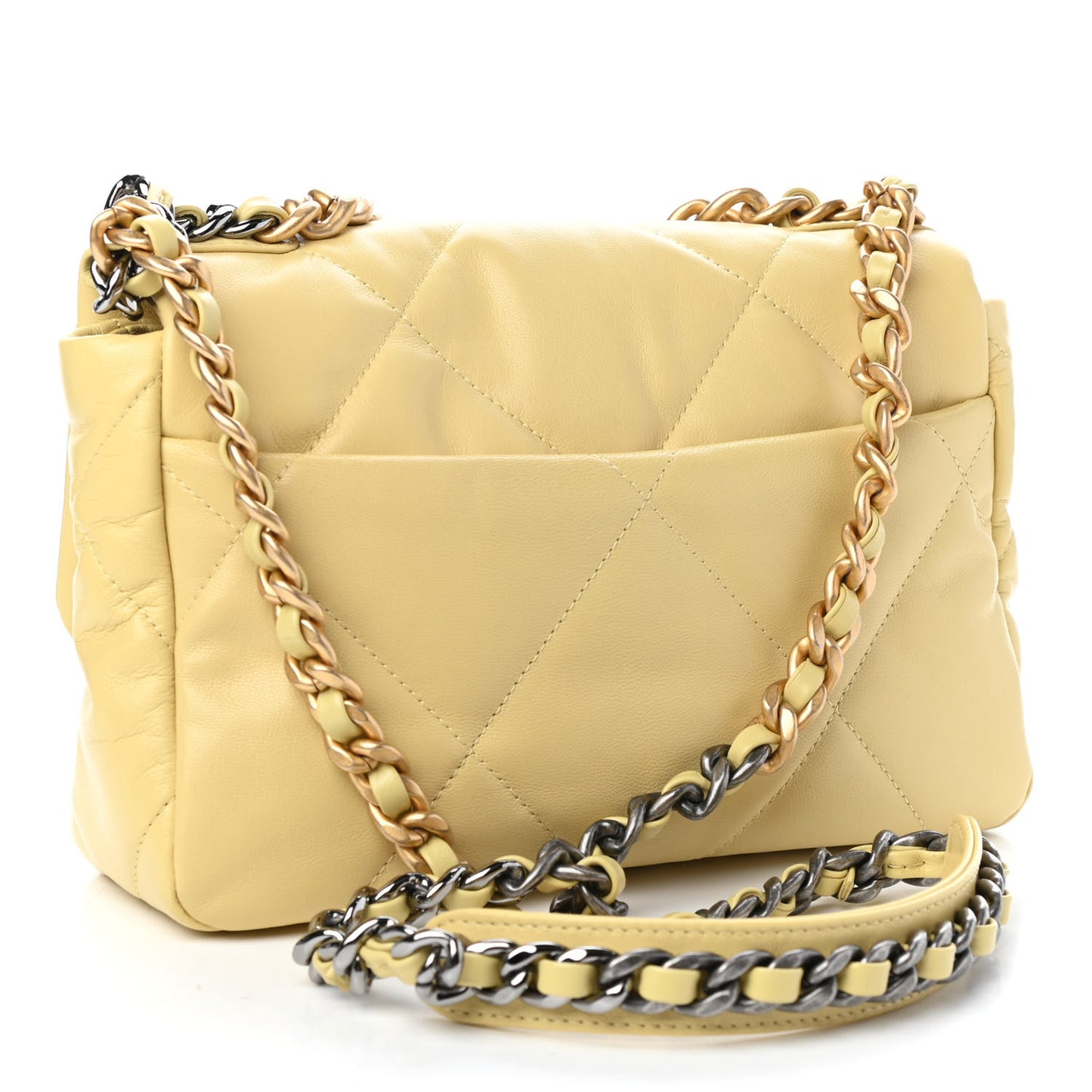 Shiny Goatskin Quilted Medium Chanel 19 Flap Yellow
