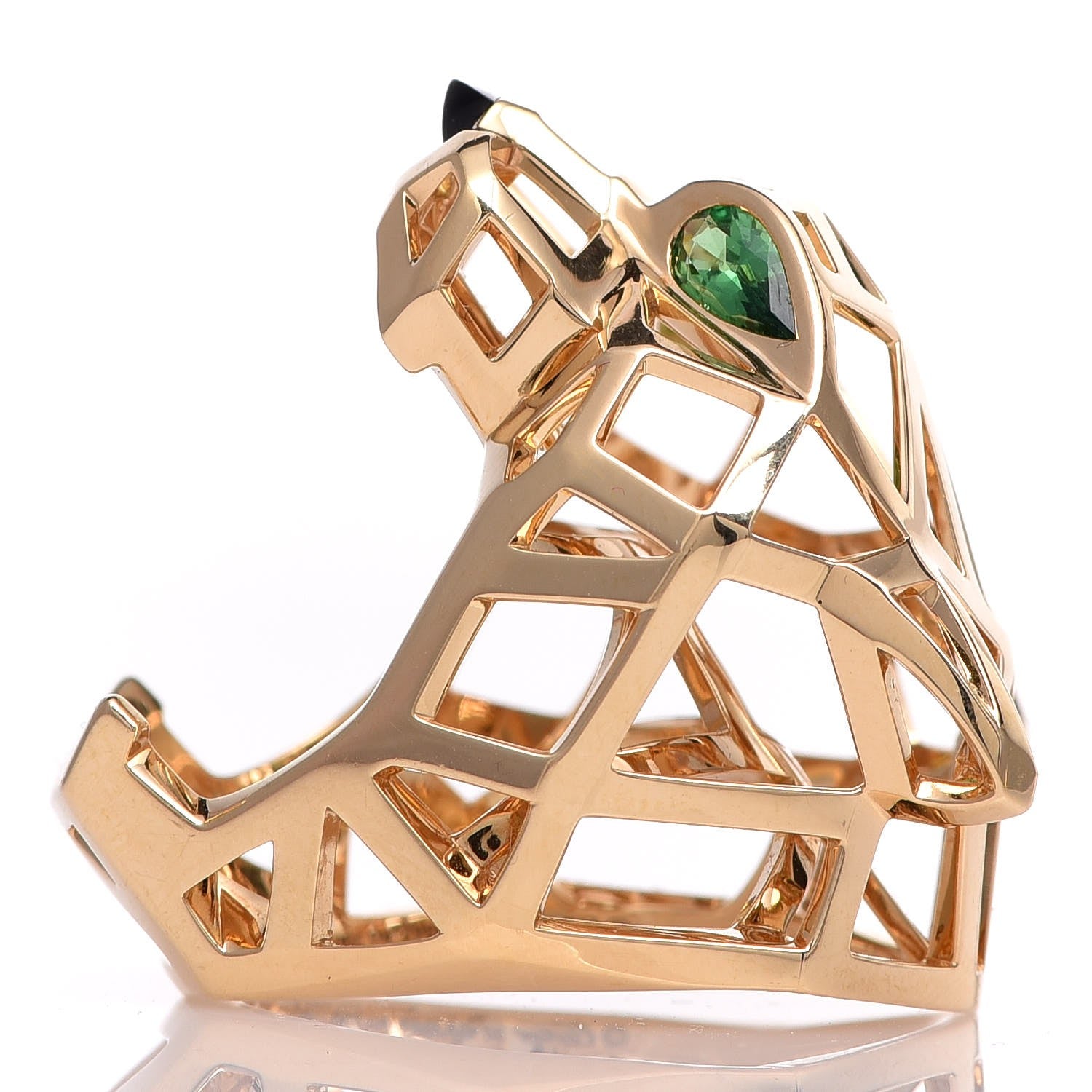 Cartier 18K Yellow Gold Tsavorite Onyx Panthere De Cartier Ring 57 8 4 of 8
