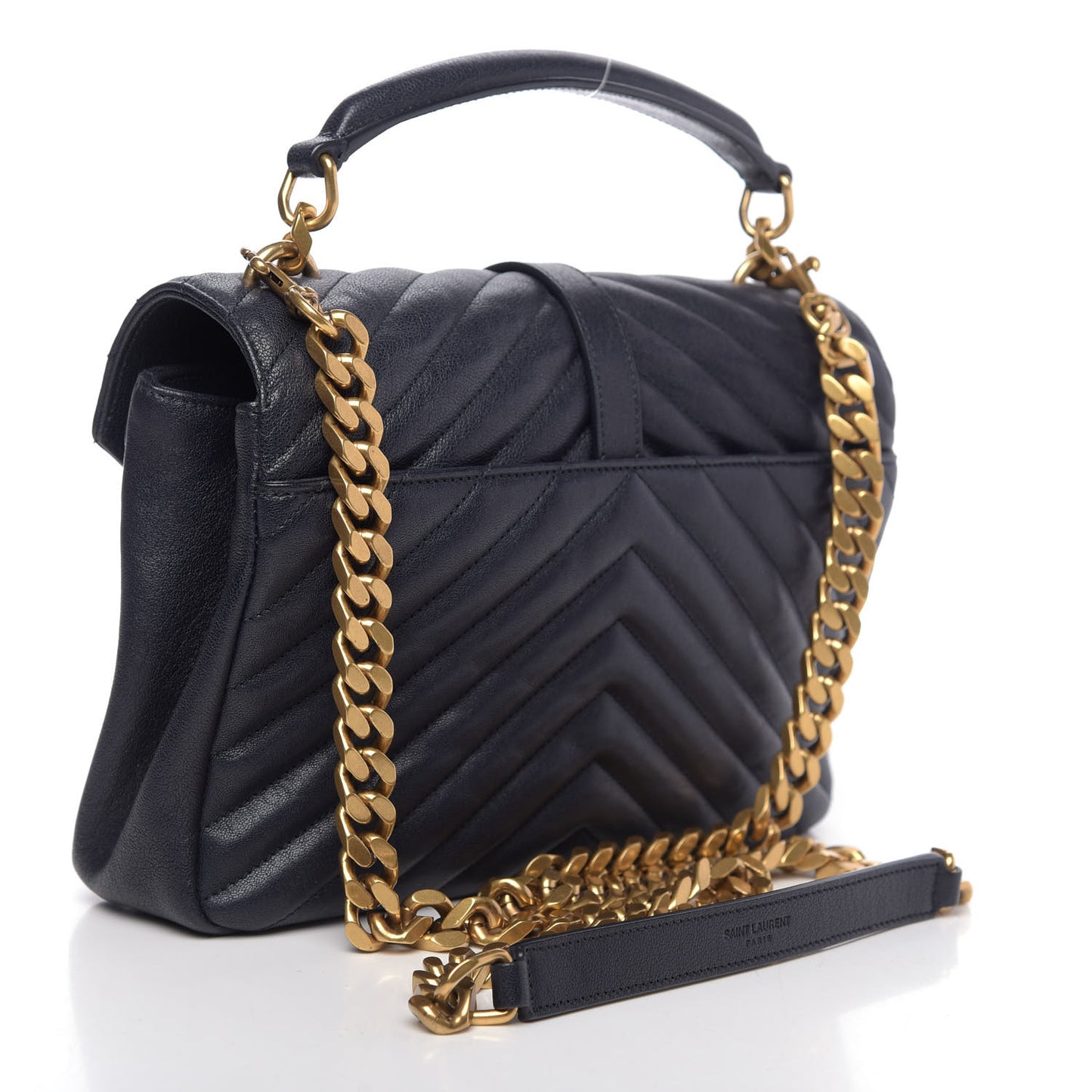 Sheepskin Matelasse Chevron Monogram Medium College Bag Deep Marine