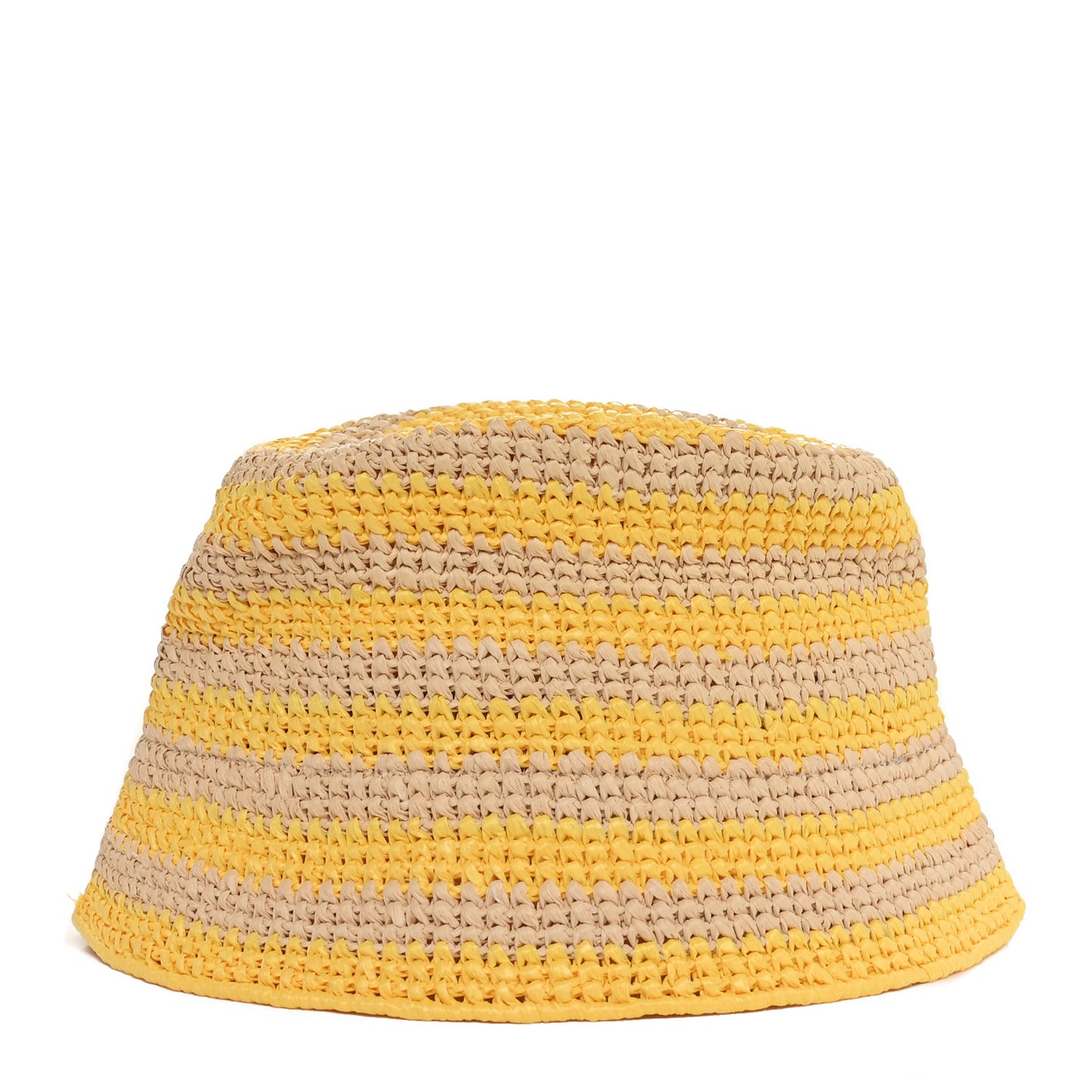 Raffia Striped Logo Embroidered Womens Bucket Hat M Naturale Giallo