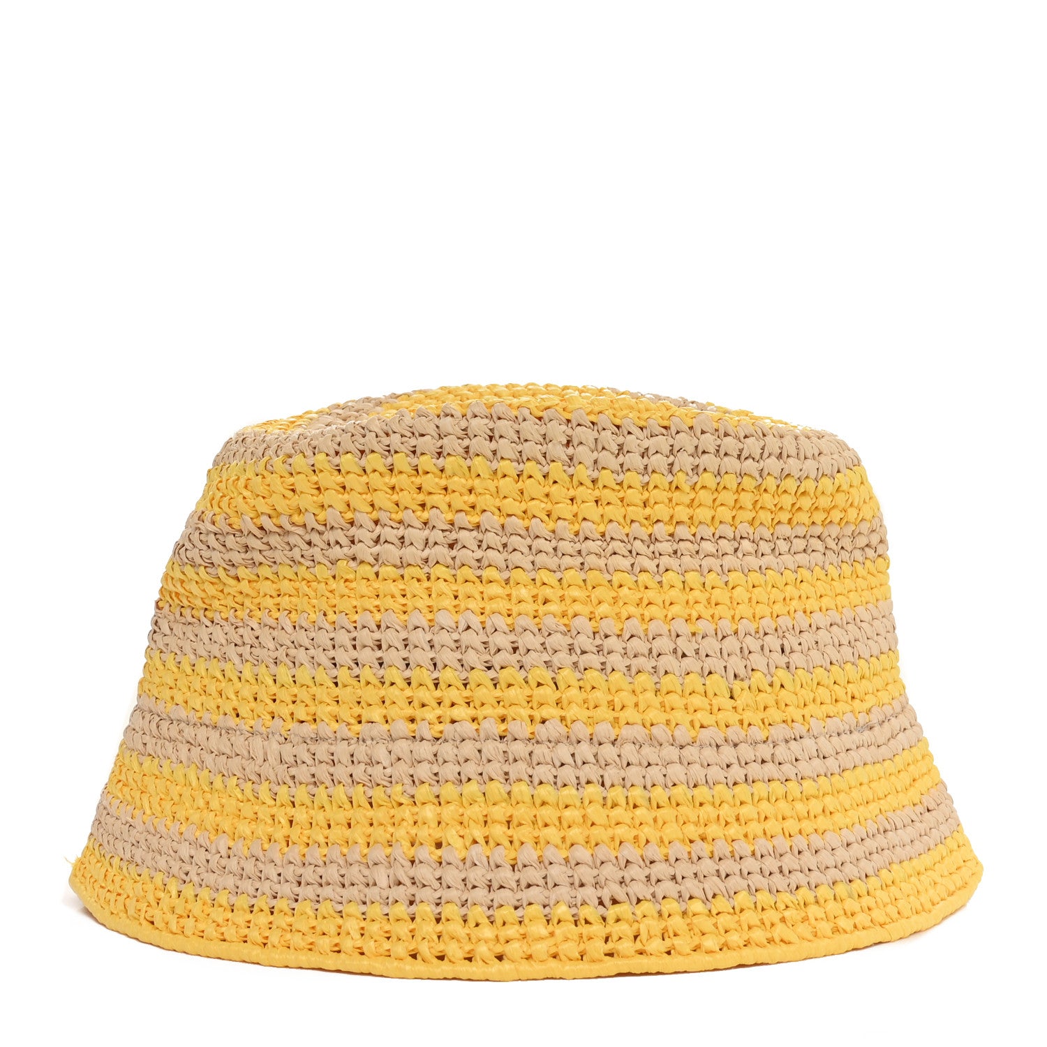 Prada Raffia Striped Logo Embroidered Womens Bucket Hat M Naturale Giallo 6 of 8