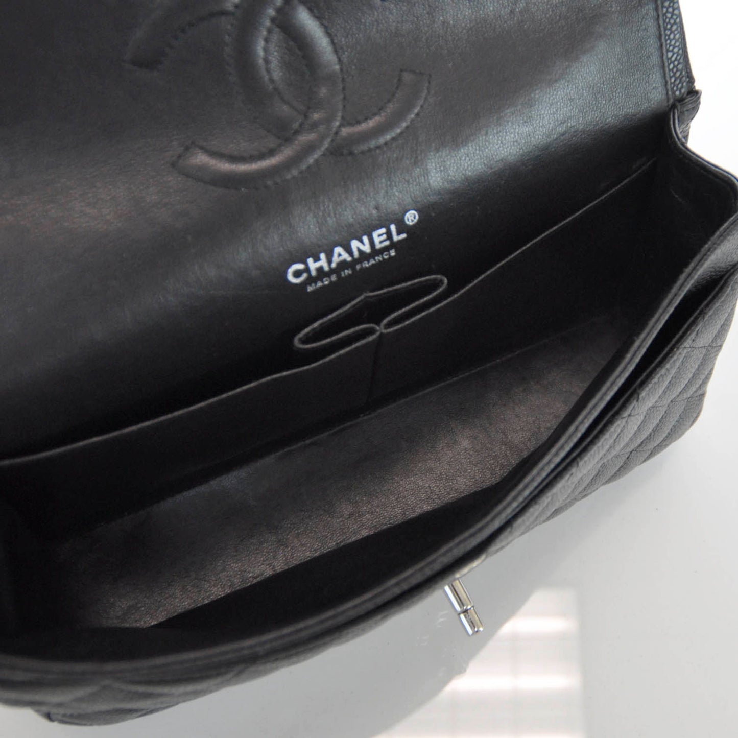 Caviar Quilted Medium Double Flap Black