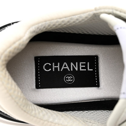 Chanel Calfskin Mesh Lycra Suede Womens Logo Sneakers 38.5 White 6 of 9