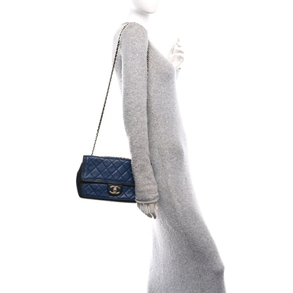 Chanel Calfskin Quilted Medium Graphic Flap Blue Black 2 of 10