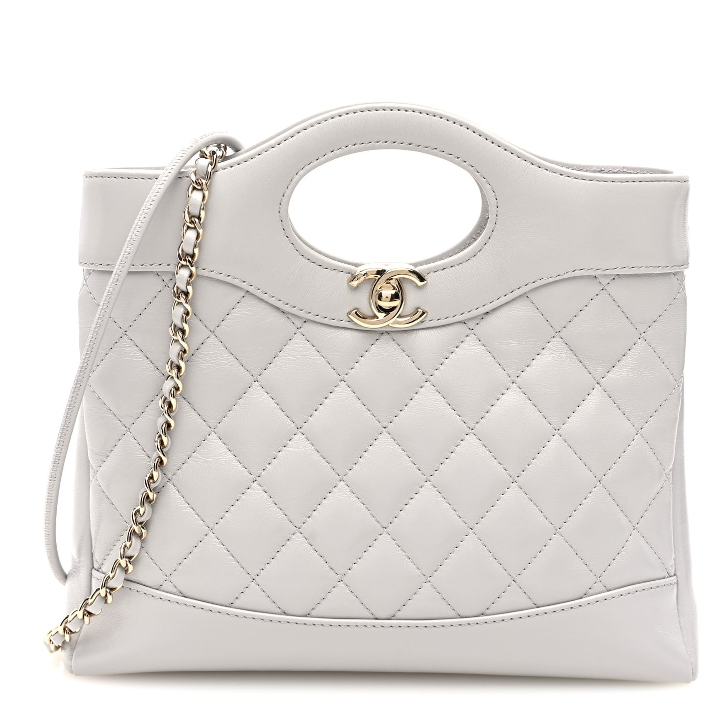 Shiny Crumpled Lambskin Quilted Mini 31 Shopping Bag Grey
