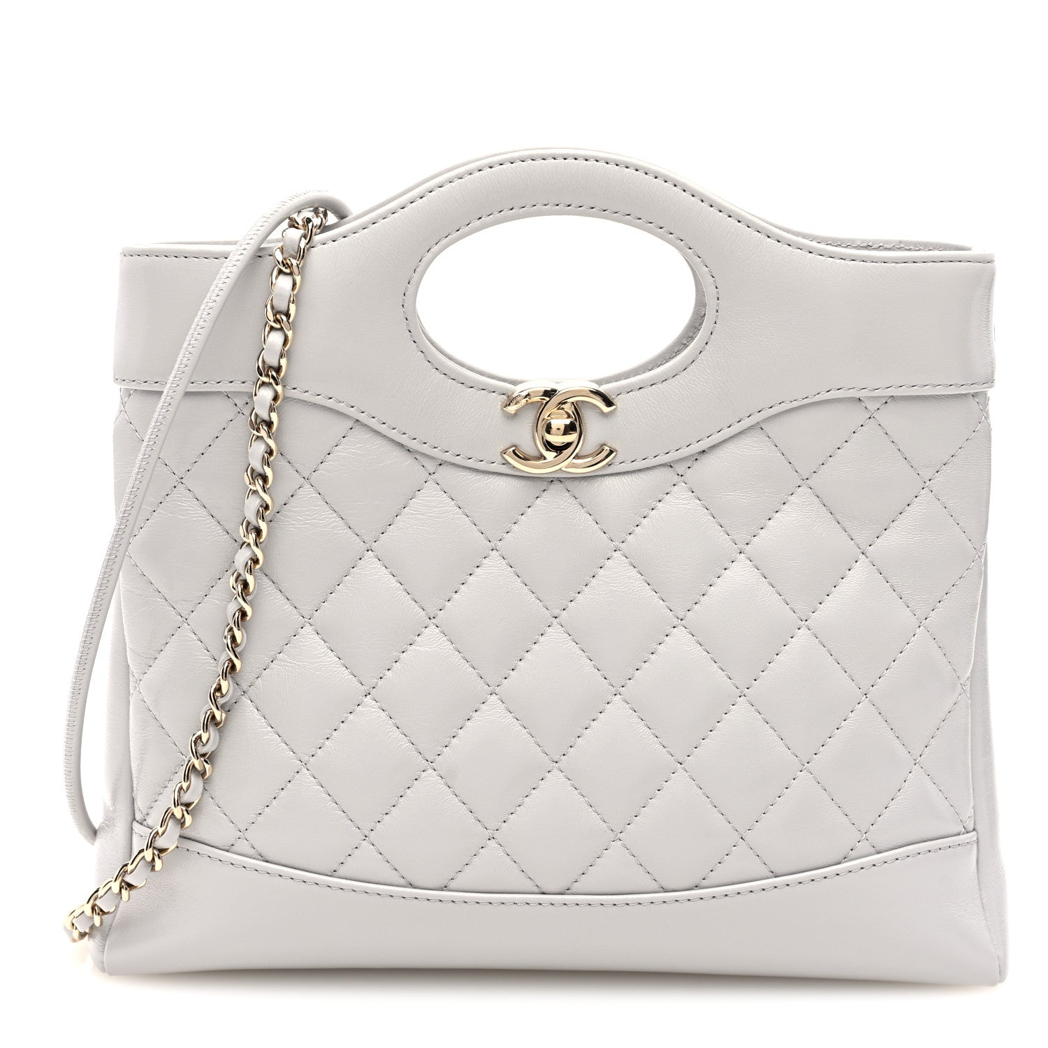 Chanel Shiny Crumpled Lambskin Quilted Mini 31 Shopping Bag Grey 1 of 10