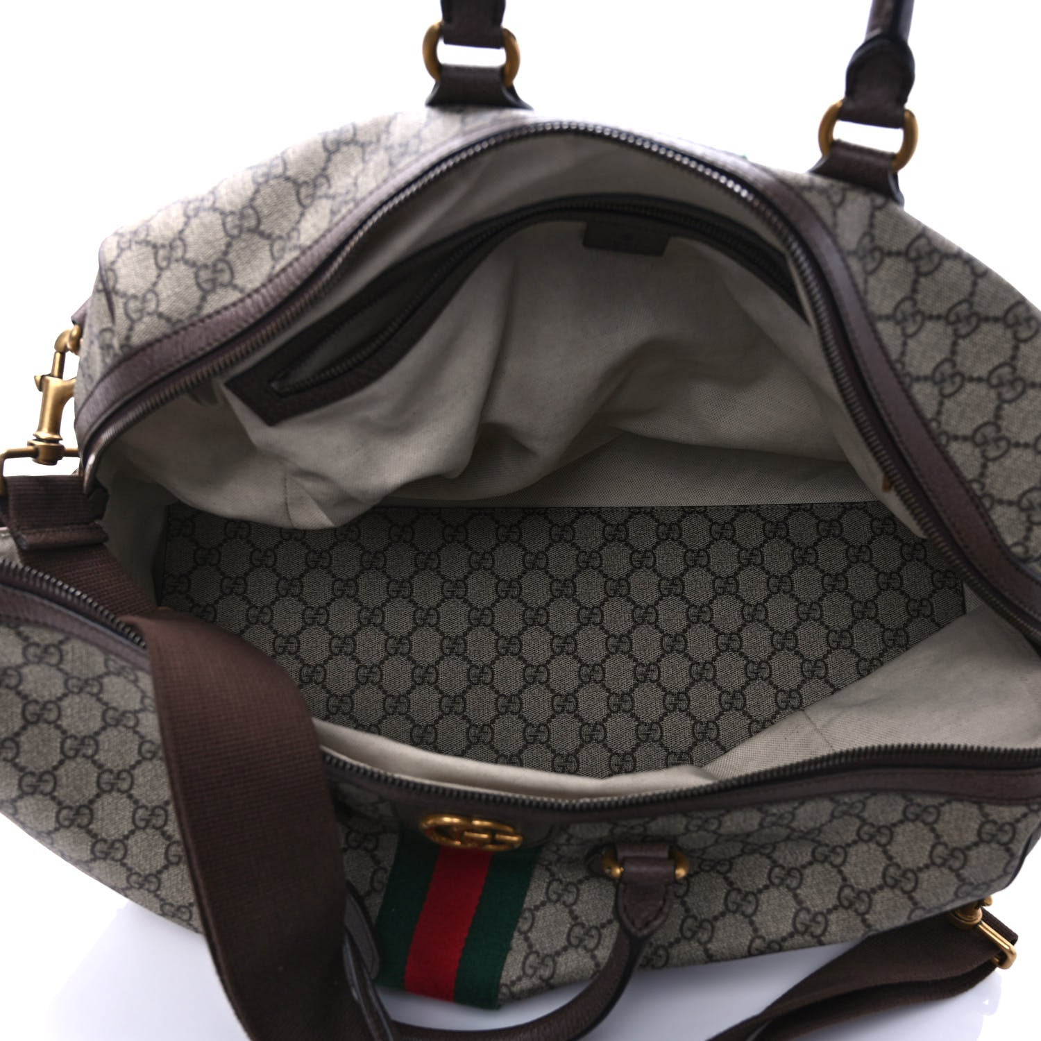 Gucci GG Supreme Monogram Textured Dollar Calfskin Web Medium Ophidia Carry-On Duffle Bag Beige Ebony New Acero 5 of 9
