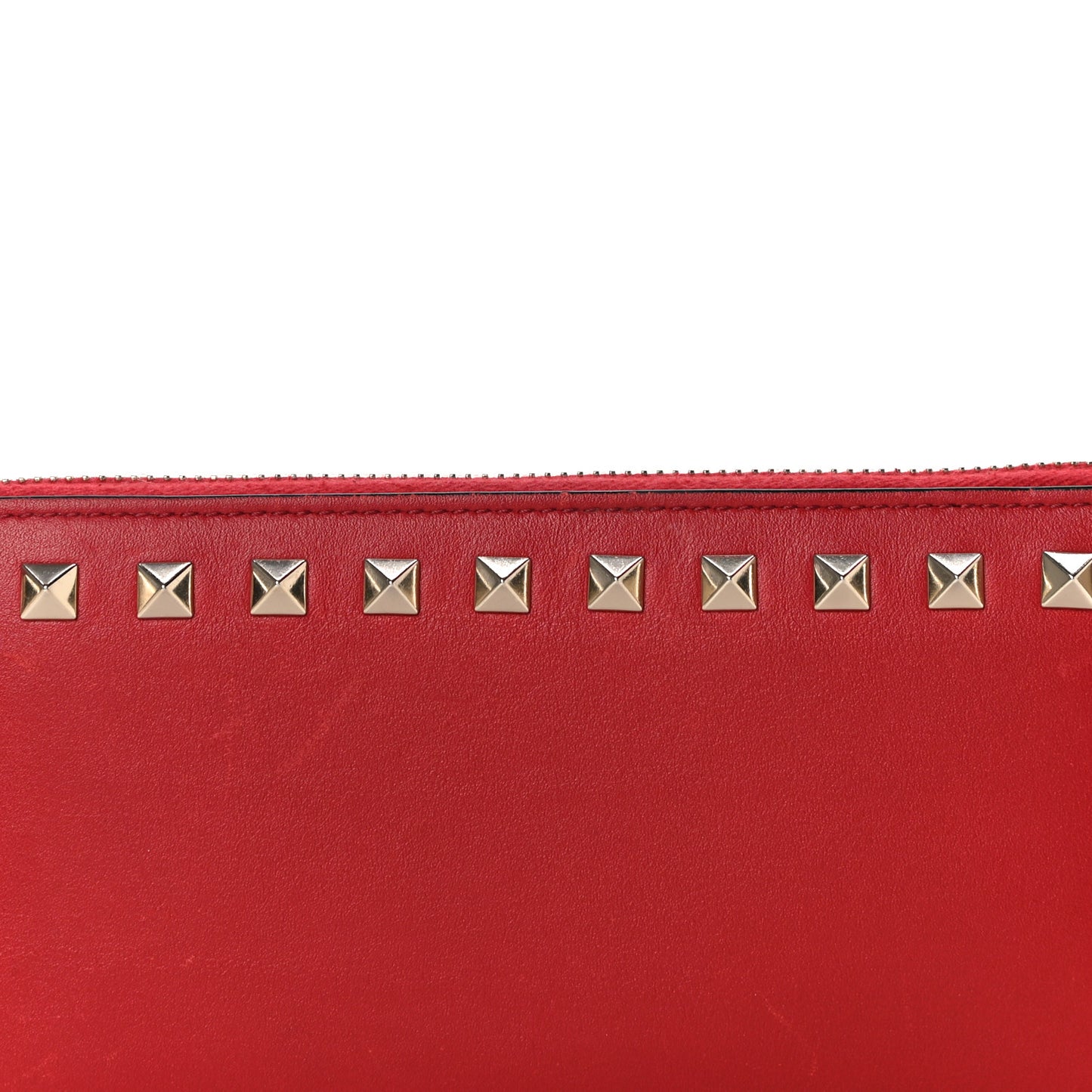 Calfskin Rockstud Zip Around Wallet Rosso Valentino