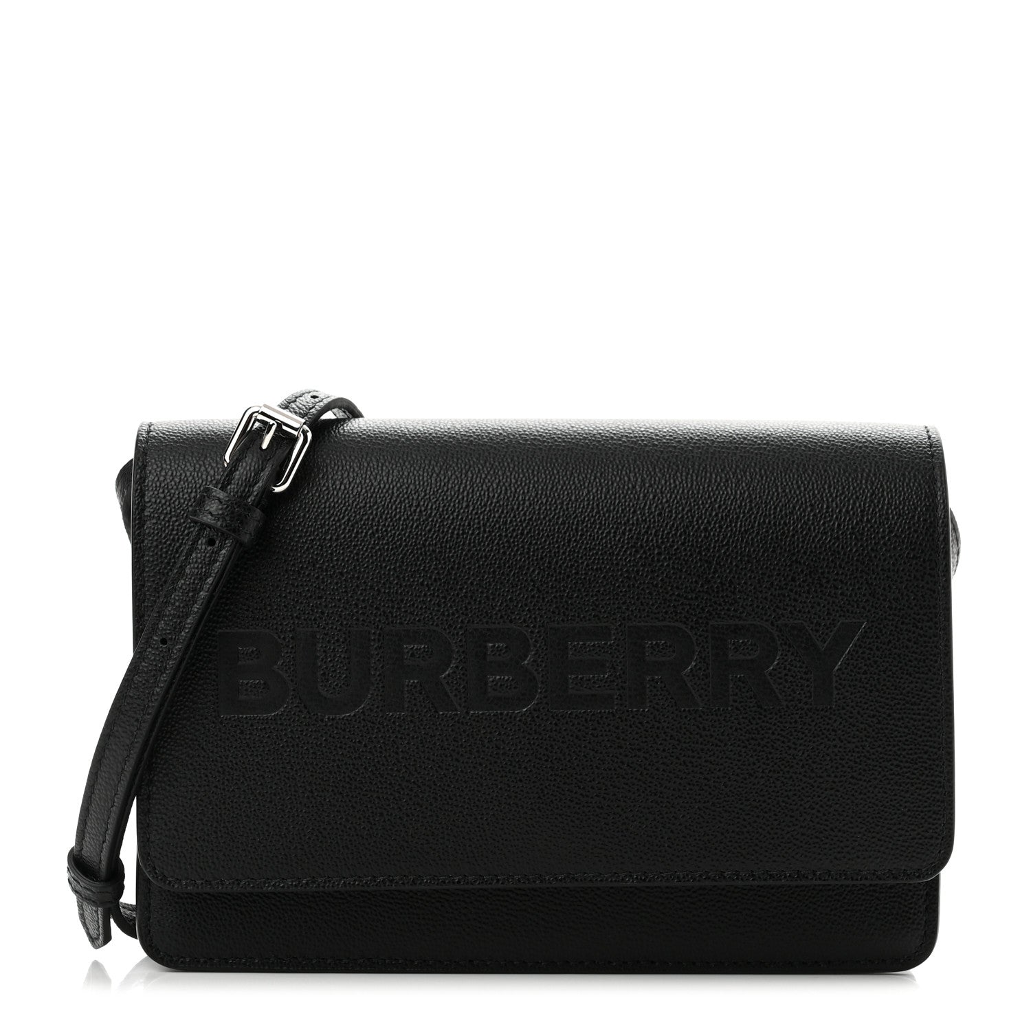 Burberry Smooth Calfskin Logo Embossed Hampshire Crossbody Black 1 of 9