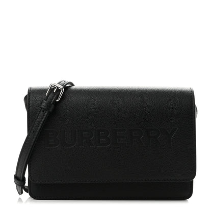Burberry Smooth Calfskin Logo Embossed Hampshire Crossbody Black 1 of 9