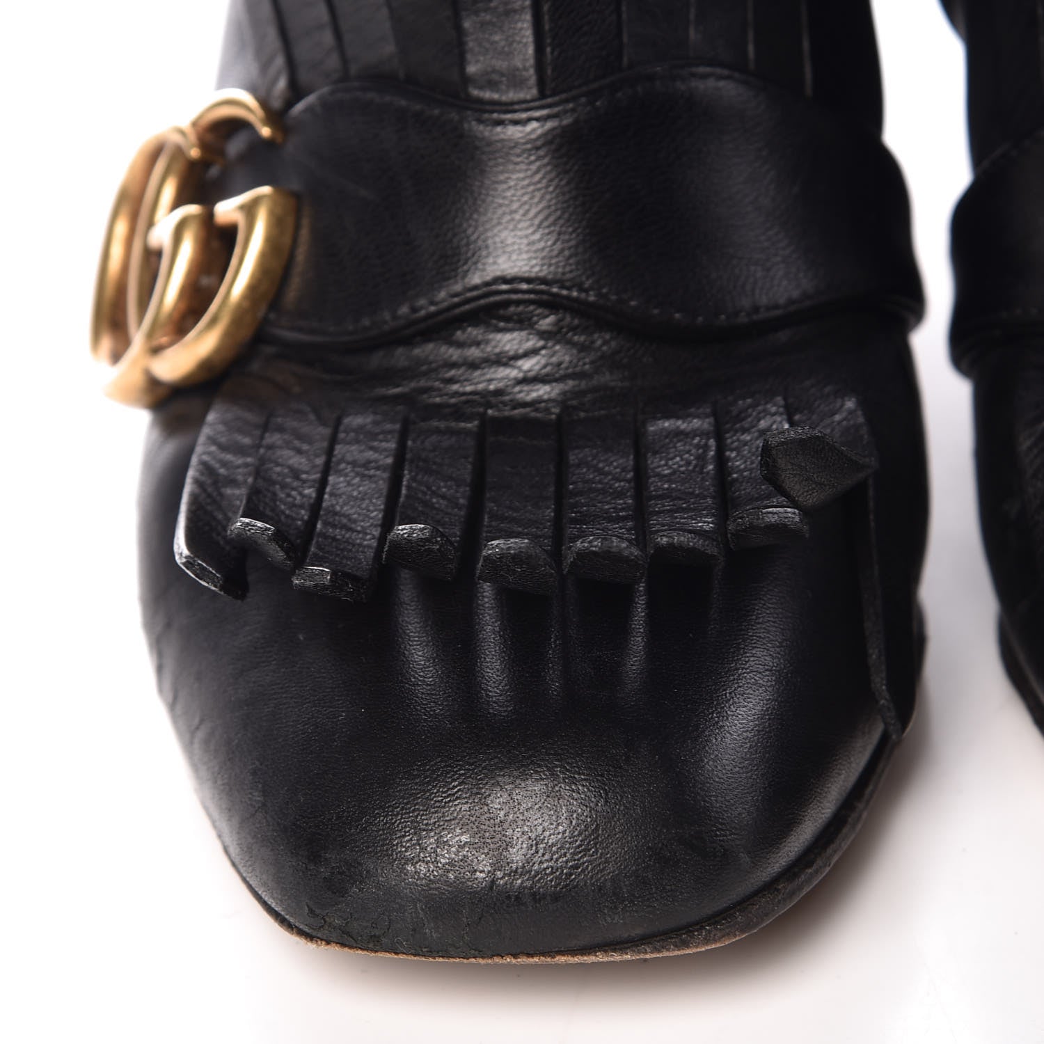Gucci Malaga Kid GG Marmont Fringe 75mm Ankle Boots 35.5 Black 12 of 15