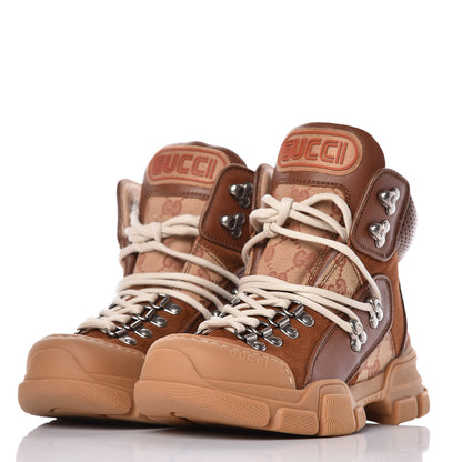 Gucci X SEGA Suede Calfskin GG Monogram Womens Flashtrek High-Top Sneakers 35.5 New Cuir Beige Ruggine 3 of 10