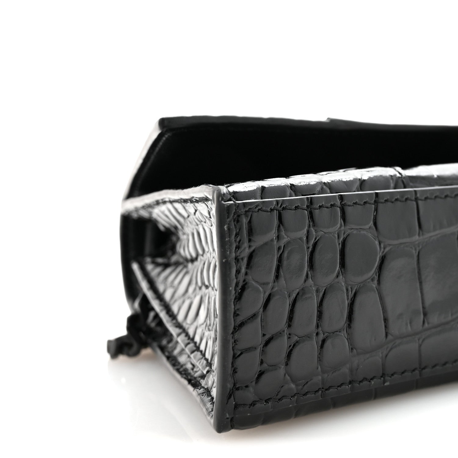 Balenciaga Shiny Calfskin Monochrome Crocodile Embossed Small Hourglass Evening Chain Bag Black 8 of 9