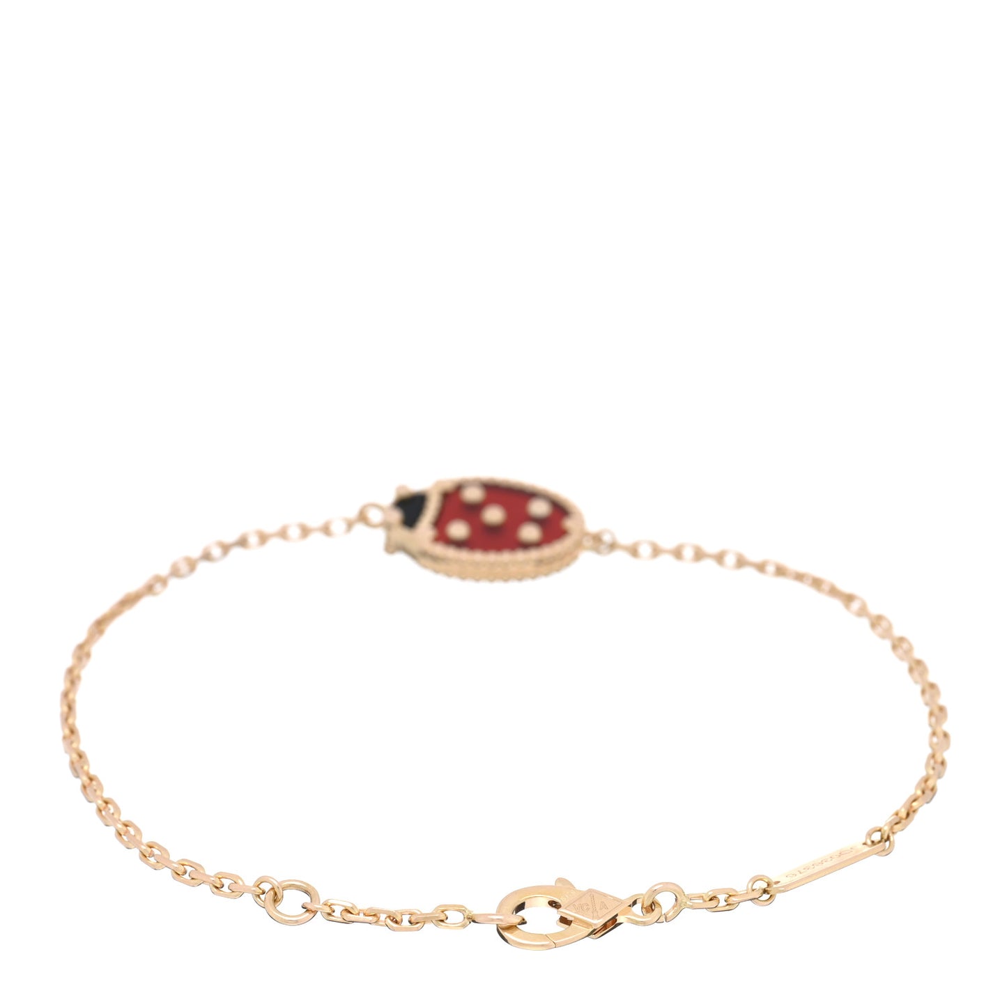 18K Rose Gold Carnelian Onyx Lucky Spring Closed Wing Ladybug Bracelet