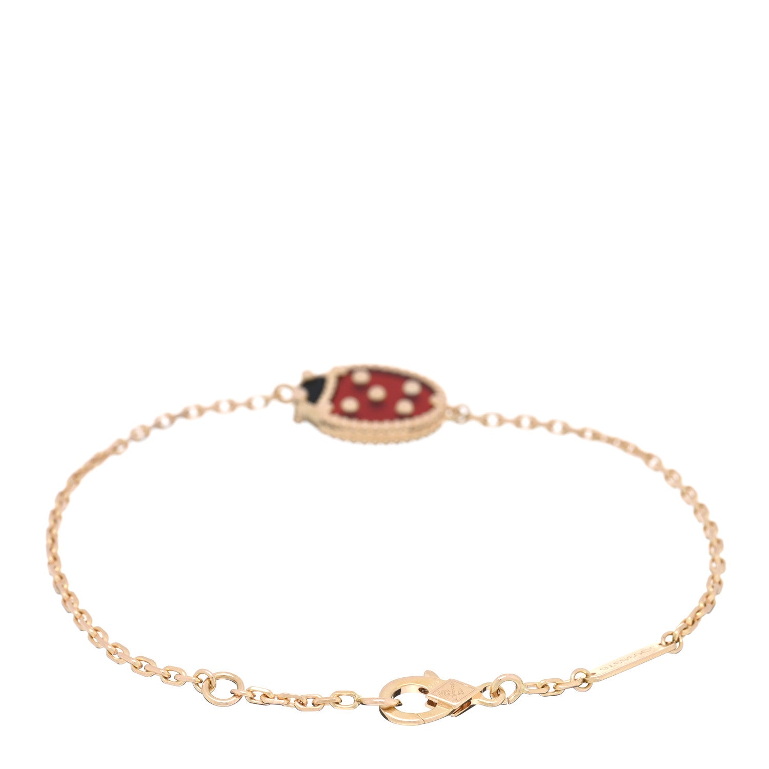 Van Cleef & Arpels 18K Rose Gold Carnelian Onyx Lucky Spring Closed Wing Ladybug Bracelet 2 of 3