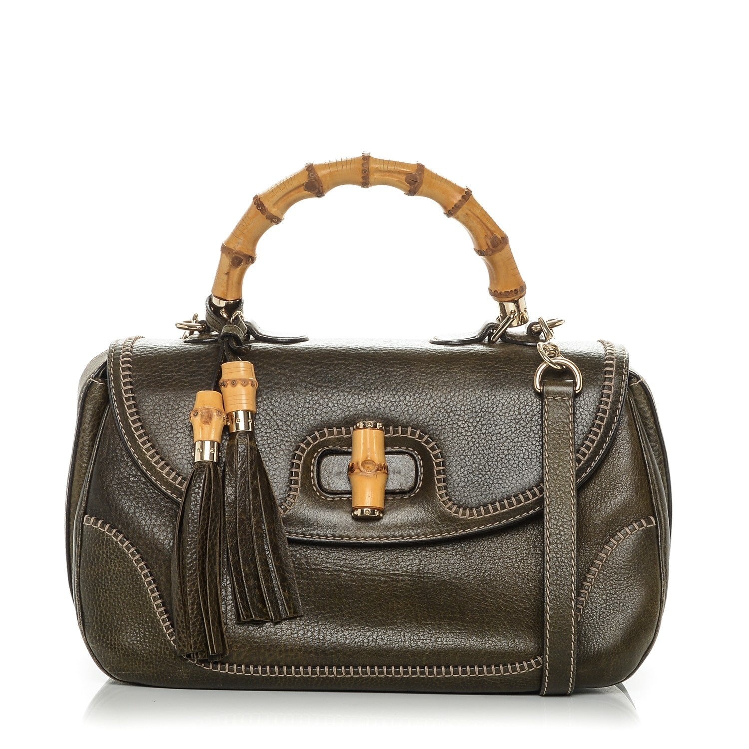 Gucci Calfskin Large New Bamboo Top Handle Bag Olive Green 1 of 9