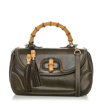 Gucci Calfskin Large New Bamboo Top Handle Bag Olive Green 1 of 9