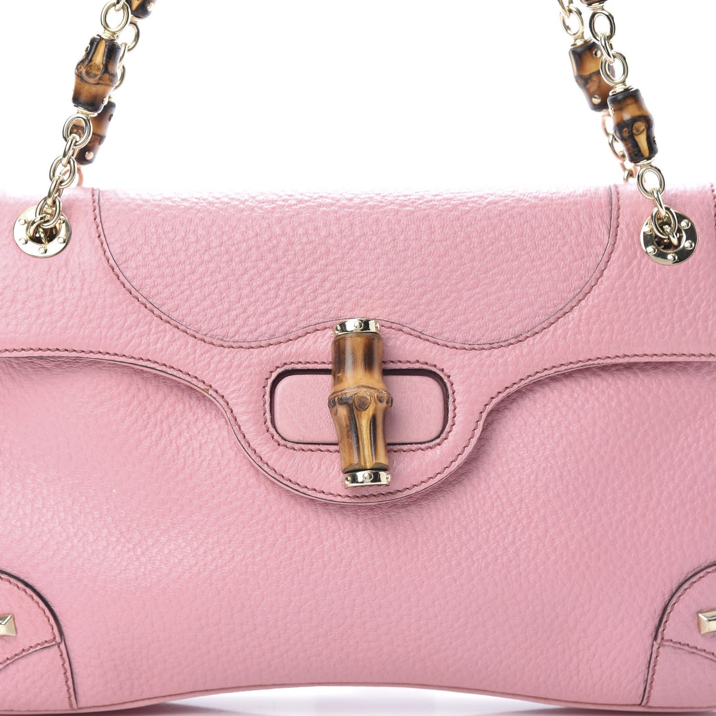 Pebbled Calfskin Bamboo Chain Bag Pink