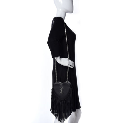 Saint Laurent Calfskin Fringe Small Monogram Love Shoulder Bag Black 1 of 9
