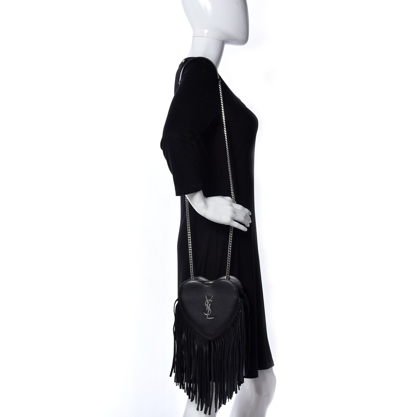 Calfskin Fringe Small Monogram Love Shoulder Bag Black