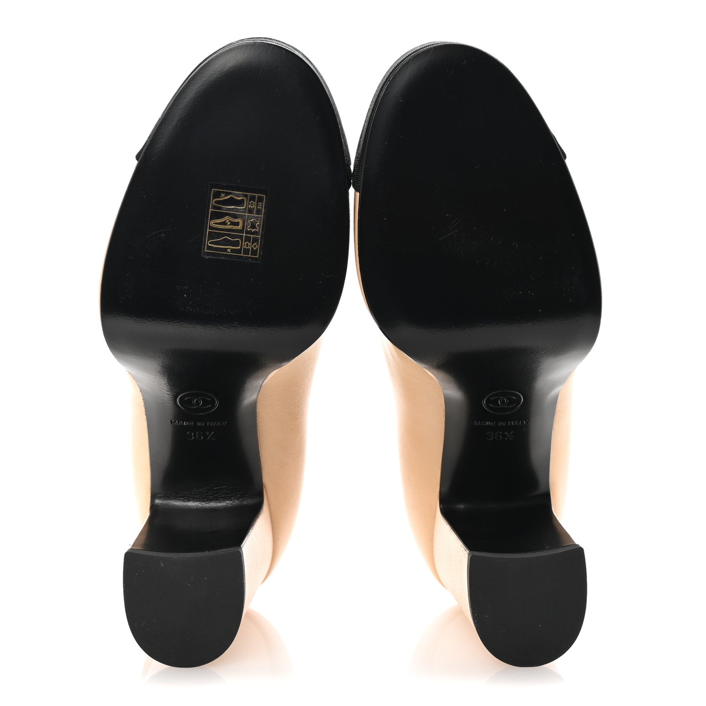 Lambskin Cap Toe CC Mary Jane Pumps 36.5 Beige Black