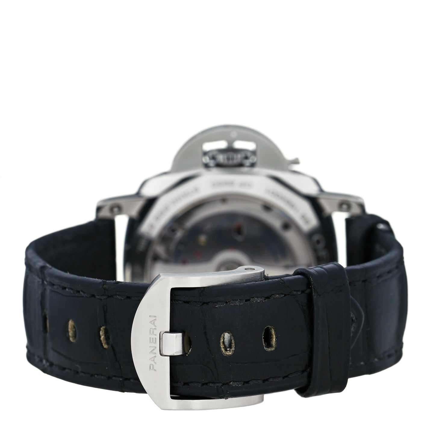 Stainless Steel Alligator 42mm Luminor 1950 3 Day GMT Automatic Watch Black PAM00535