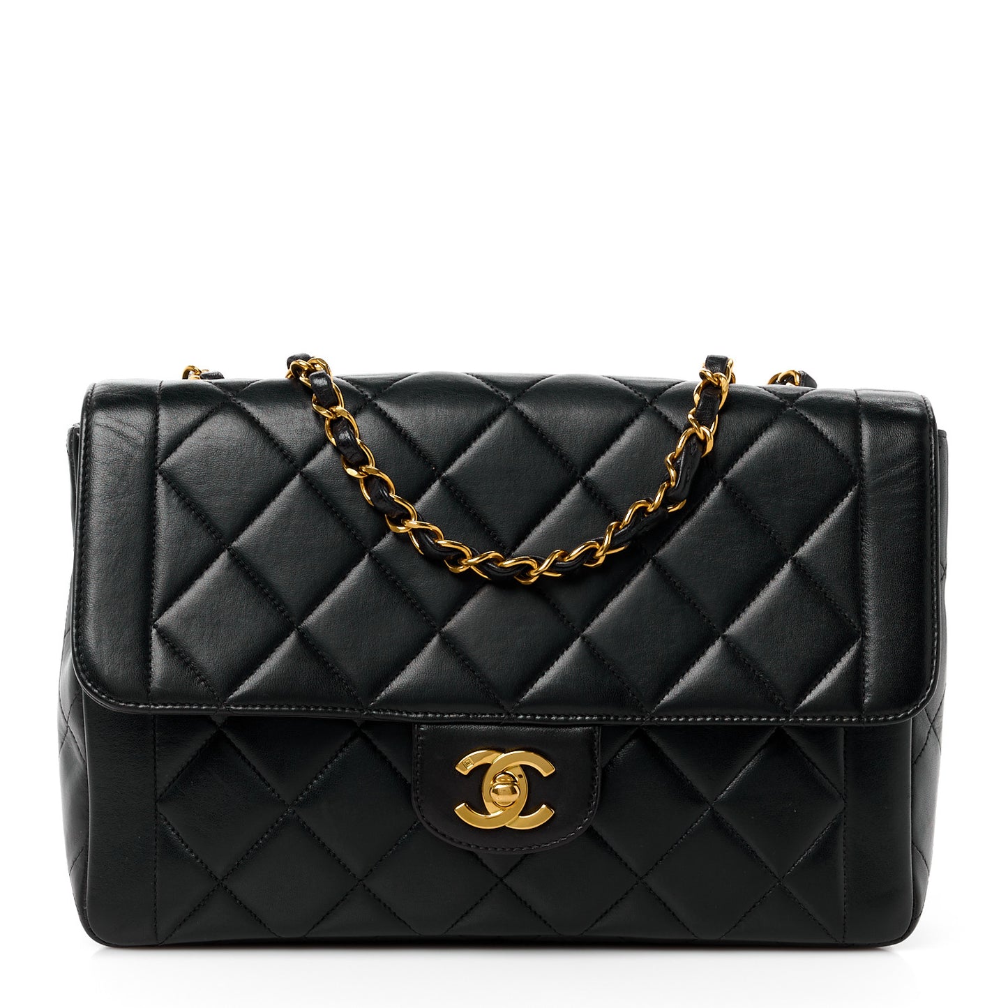 Lambskin Quilted Medium Single Flap Black