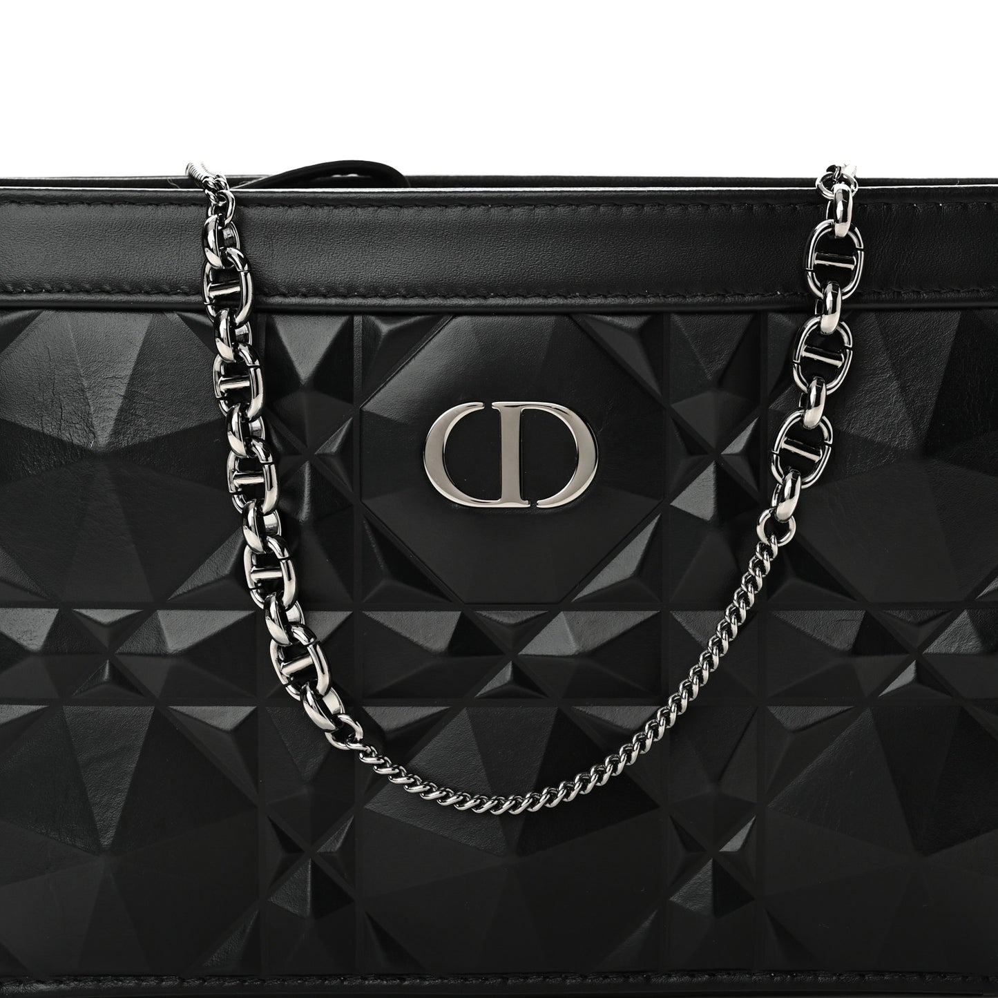 Calfskin Macrocannage Diamond Caro Zipped Pouch With Chain Black