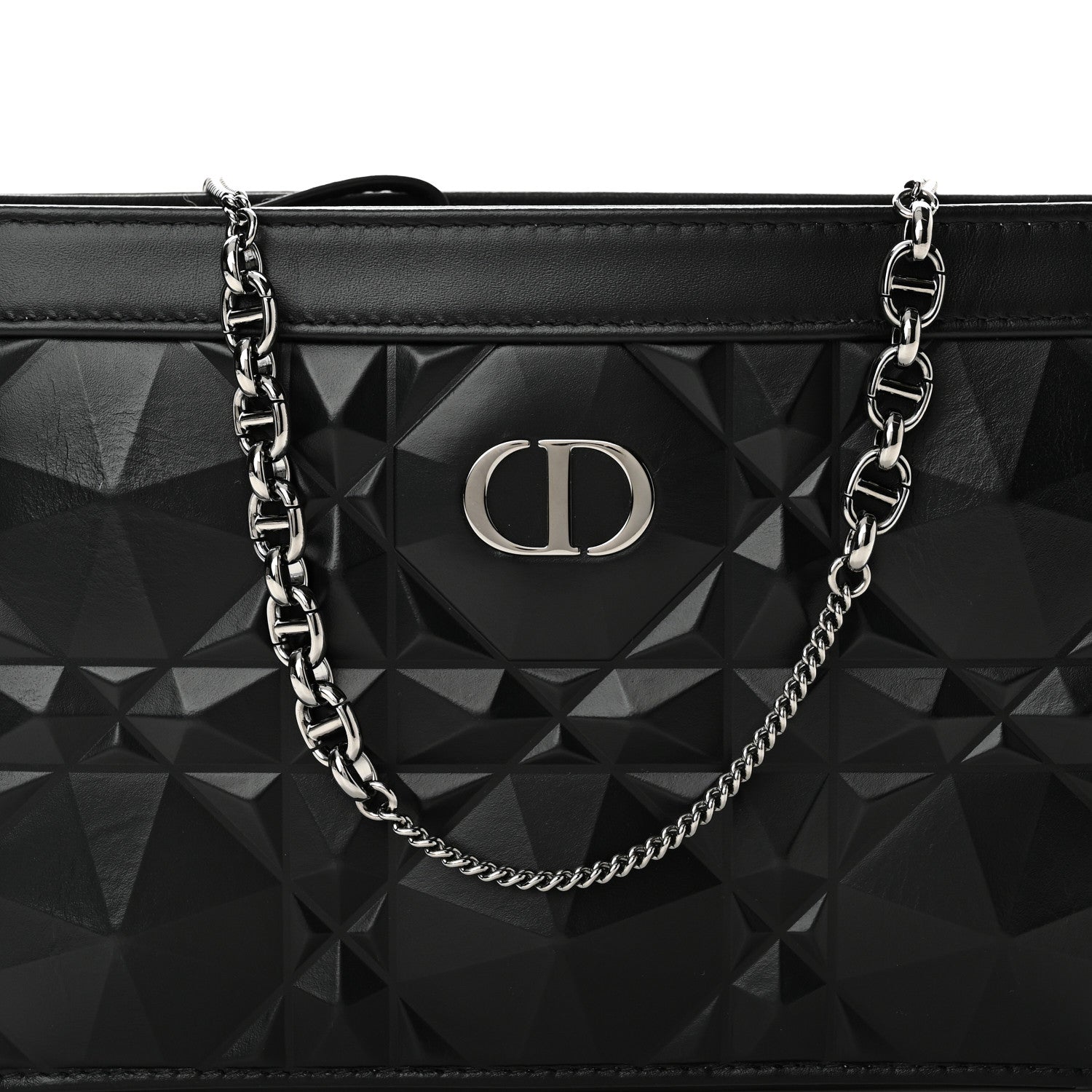 Christian Dior Calfskin Macrocannage Diamond Caro Zipped Pouch With Chain Black 8 of 10