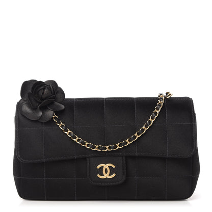 Chanel Satin Chocolate Bar Quilted Camellia Rectangular Mini Flap Black 1 of 11