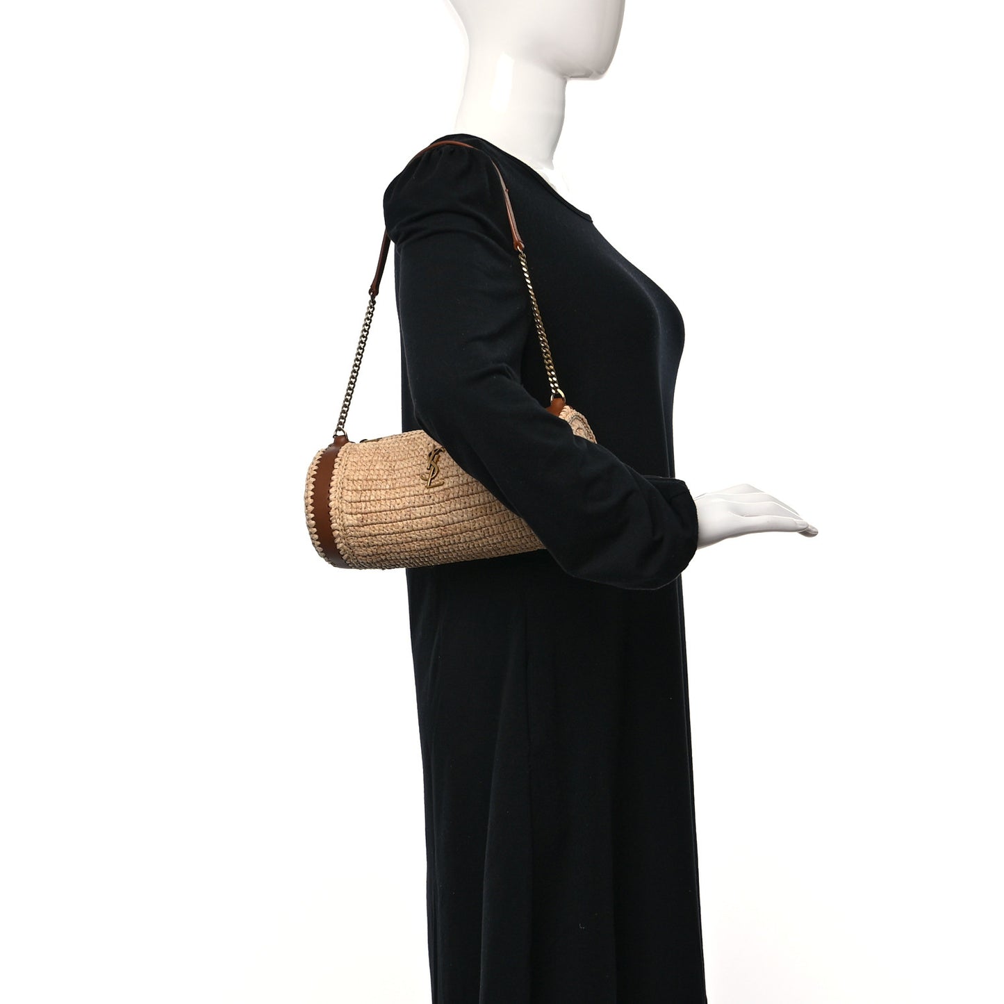 Raffia Monogram Cassandre Small Cylindric Natural Brick