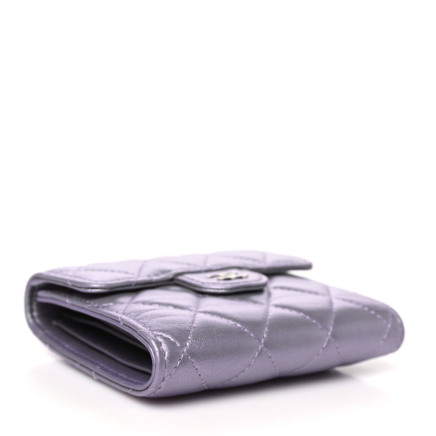 Chanel Iridescent Lambskin Quilted Compact Flap Wallet Purple 4 of 9