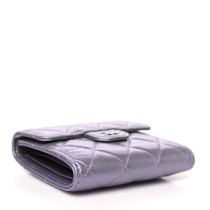 Chanel Iridescent Lambskin Quilted Compact Flap Wallet Purple 4 of 9
