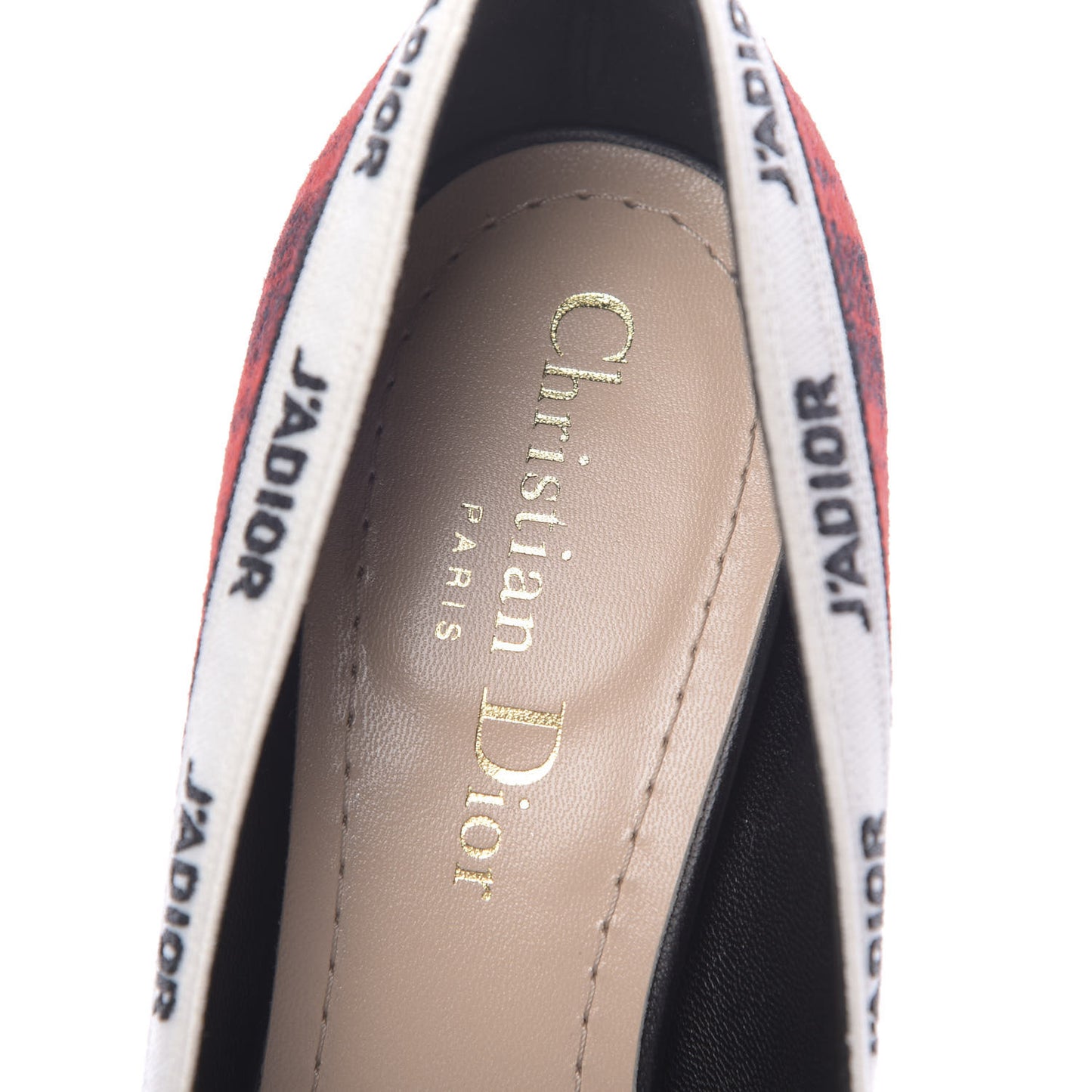 Canvas Ribbon Tartan Print Embroidered J'Adior 60mm Pumps 35.5 Black Red