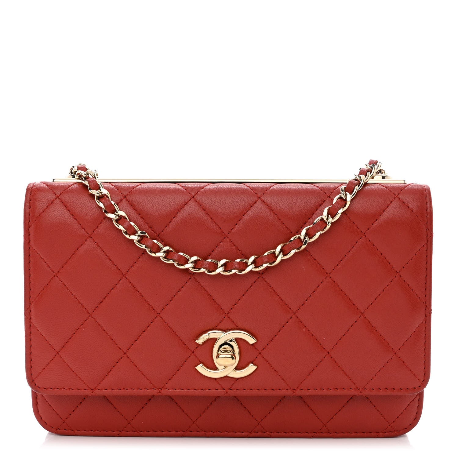 Chanel Lambskin Quilted Trendy CC Wallet On Chain WOC Red 1 of 15