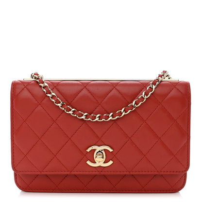 Chanel Lambskin Quilted Trendy CC Wallet On Chain WOC Red 1 of 15