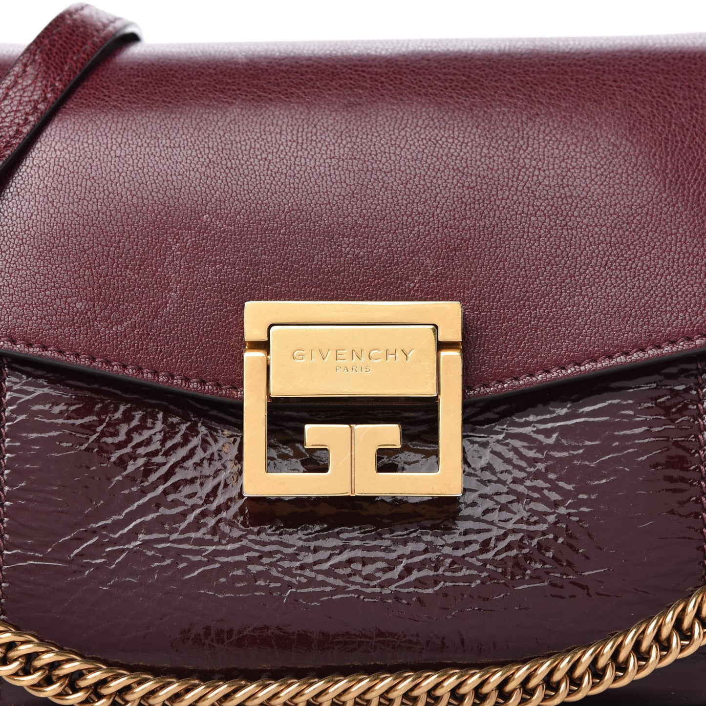 Crinkled Patent Deerskin Suede Small GV3 Shoulder Bag Aubergine Graphite