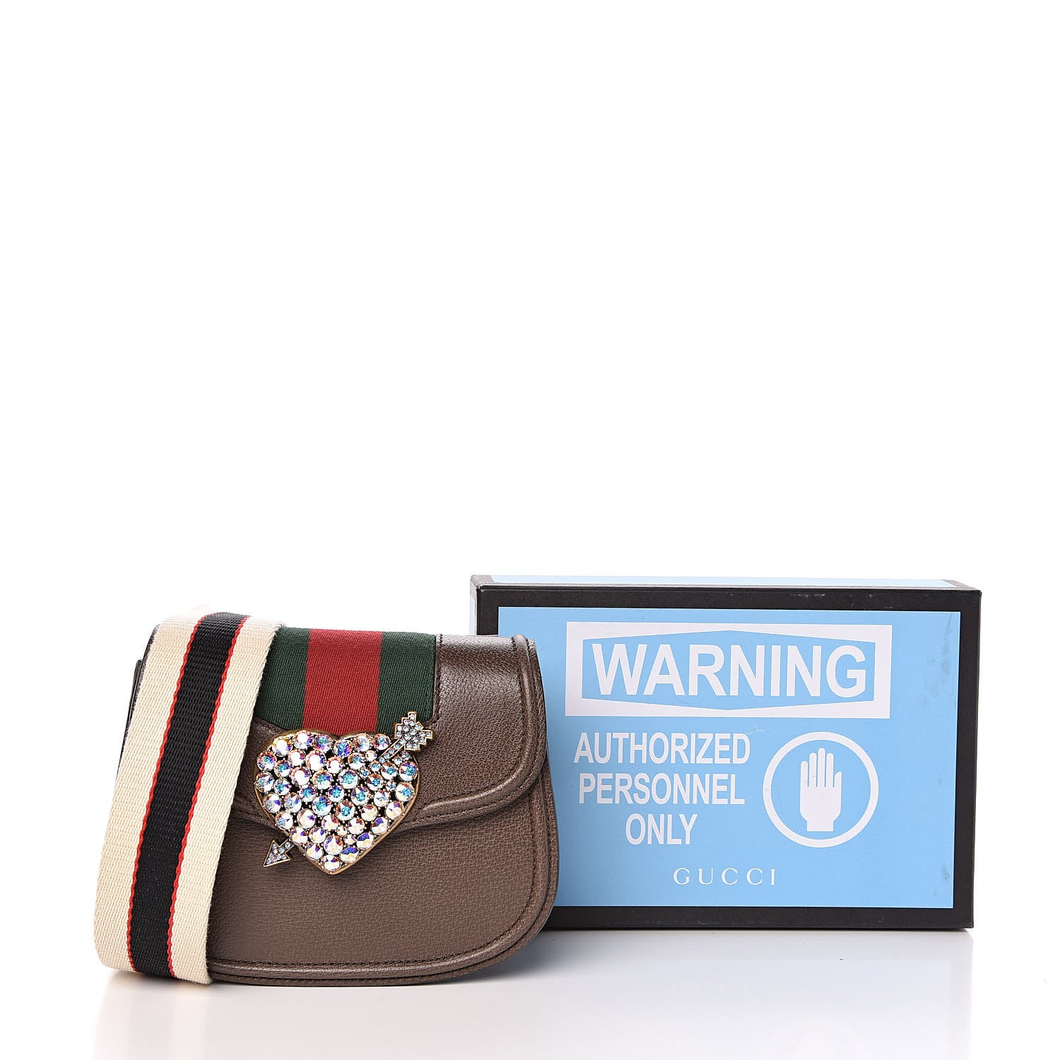 Gucci Textured Calfskin Web Crystal Heart Stripe Small Totem Shoulder Bag New Acero 11 of 11