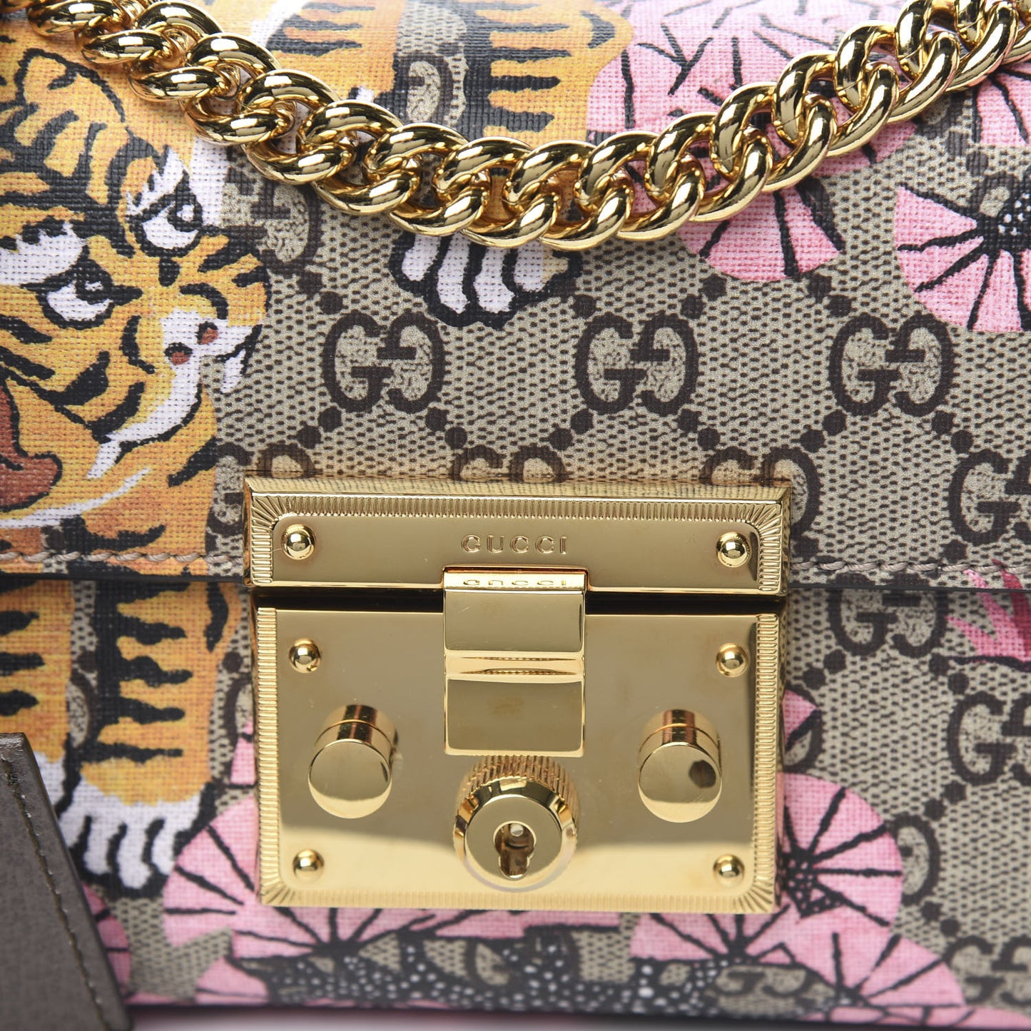 GG Supreme Monogram Bengal Small Padlock Shoulder Bag Beige Pink