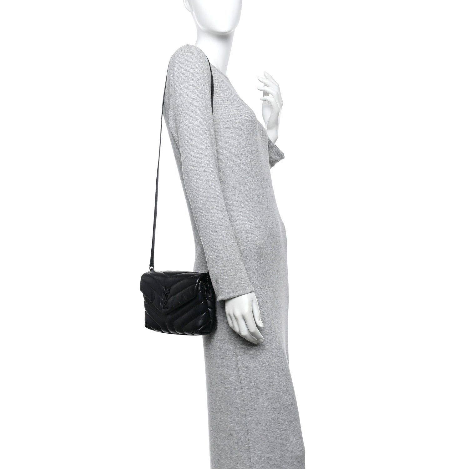 Saint Laurent Calfskin Y Quilted Monogram Monochrome Toy Loulou Crossbody Bag Black 2 of 16