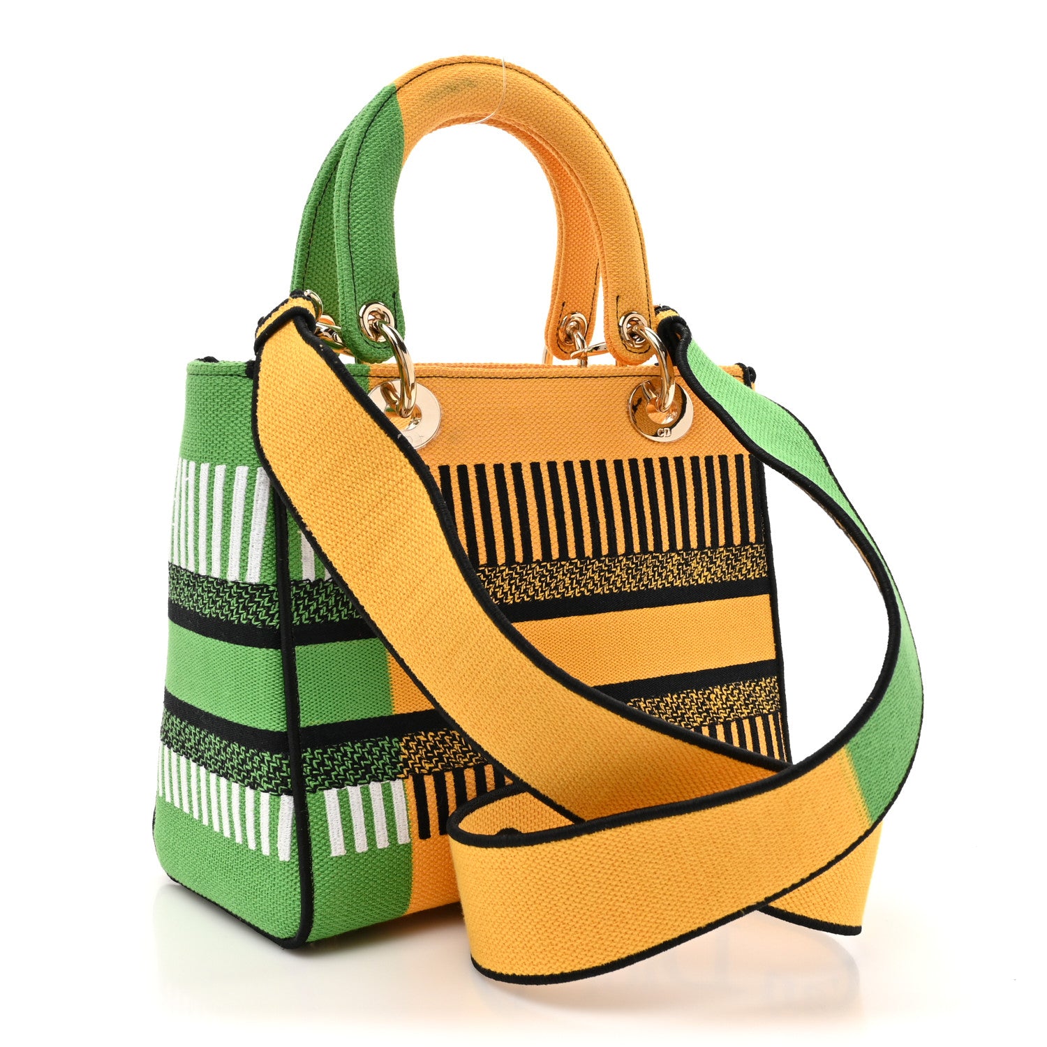 Christian Dior Canvas Embroidered Flower Pop Medium Lady D-Lite Bright Yellow Green 3 of 11