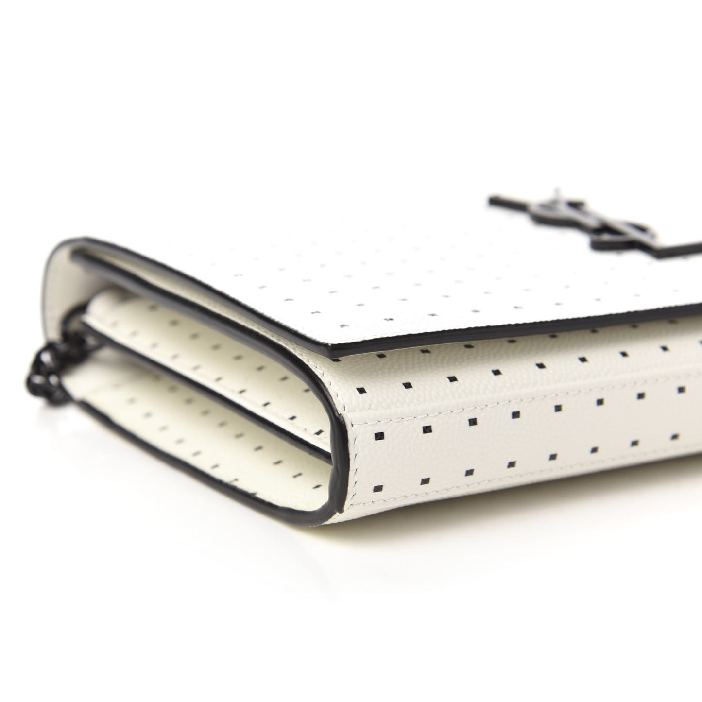 Grain De Poudre Square Dot Print Monogram Chain Wallet White Matte Black