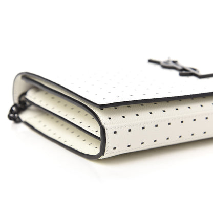 Saint Laurent Grain De Poudre Square Dot Print Monogram Chain Wallet White Matte Black 6 of 10