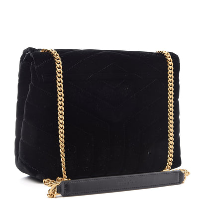 Saint Laurent Velvet Y Quilted Monogram Small Loulou Chain Satchel Black 3 of 9
