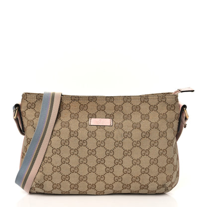 Gucci Monogram Web Small Flat Messenger Crossbody Pink Blue 1 of 11