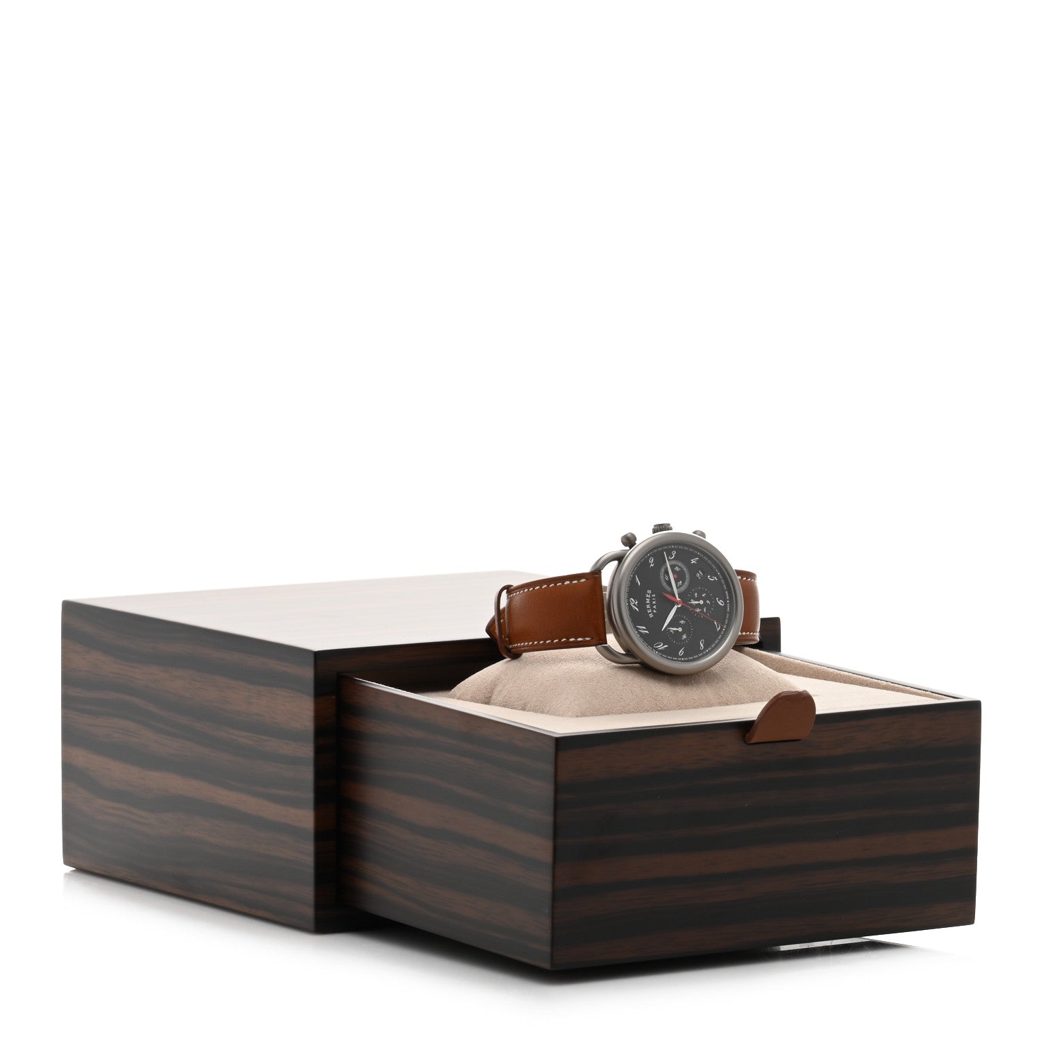 Hermes Titanium Barenia 41mm Chronograph Arceau Automatic Watch Cognac 5 of 5