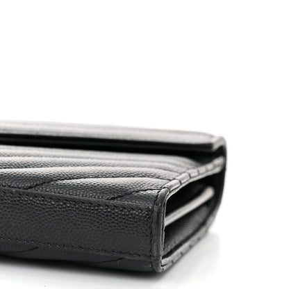 Saint Laurent Grain De Poudre Matelasse Chevron Monogram Chain Wallet Black 10 of 10