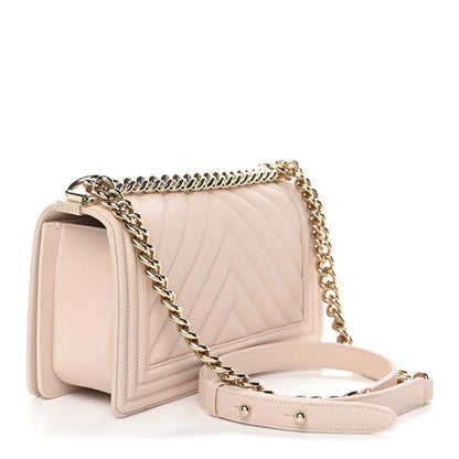 Chanel Caviar Chevron Quilted Medium Boy Flap Light Pink 3 of 11