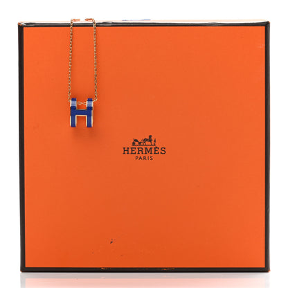 Hermes Lacquered Gold Pop H Pendant Necklace Bleu Royal 7 of 7