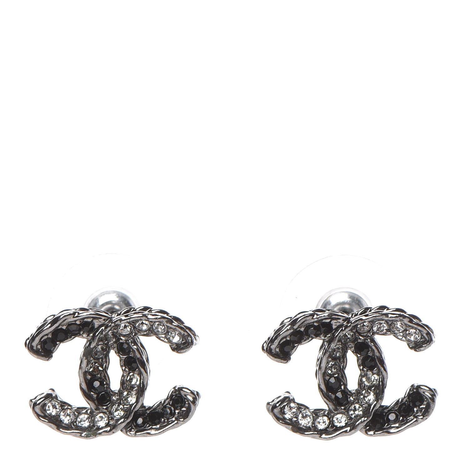 Chanel Ruthenium Crystal CC Earrings Silver Black 1 of 5